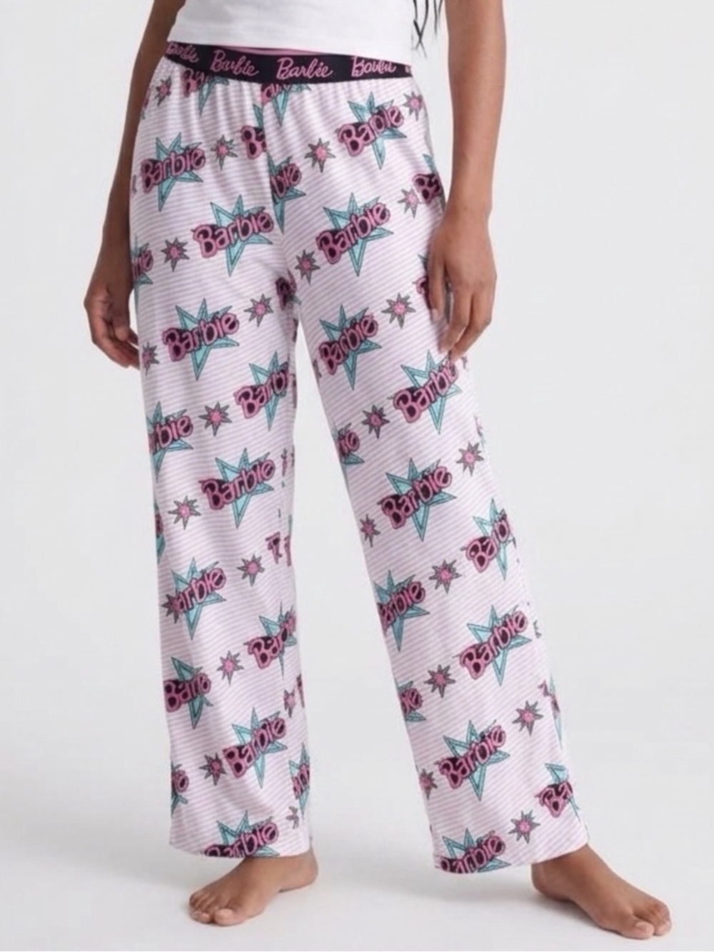 Barbie Women's Pink Graphic Logo Print Knit Pajama Pants Elastic Waist Size S